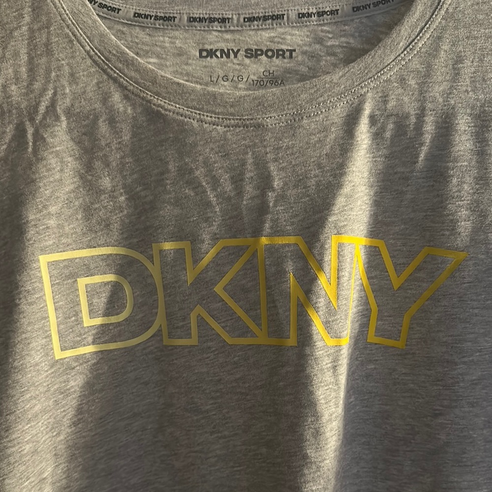 DKNY Sport Heather Gray Tee with Vibrant Yellow Logo